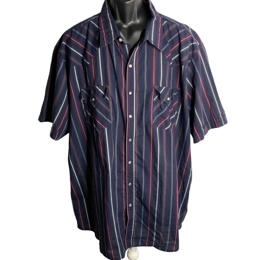 Vintage Ely Cattleman Western Pearl Snap Shirt 3X Blue Stripes Short Sleeves